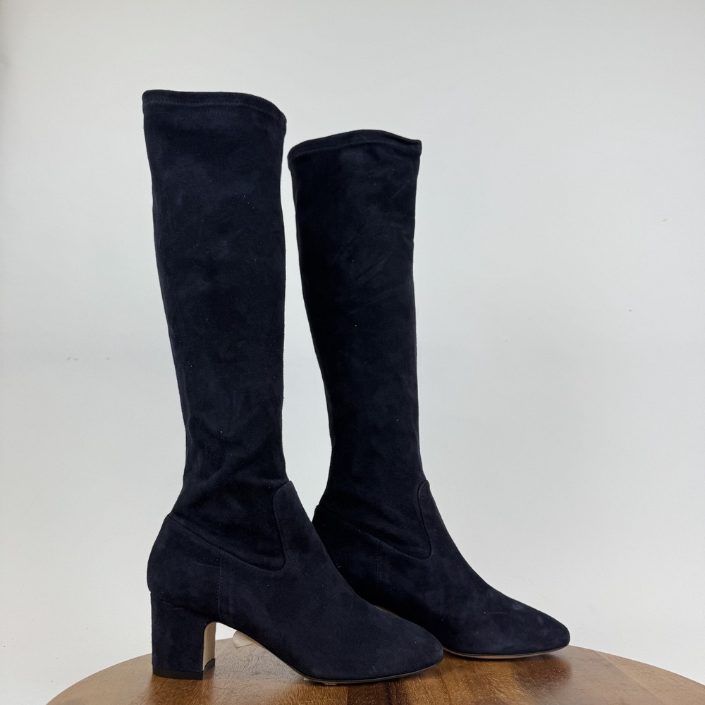 New Womens LK Bennett Kiran Stretch Blue Suede Knee High Boots Size EU 35 NWOB